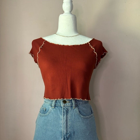 Free People Intimately Off the Shoulder Waffle Crop Tee - Picture 1 of 5